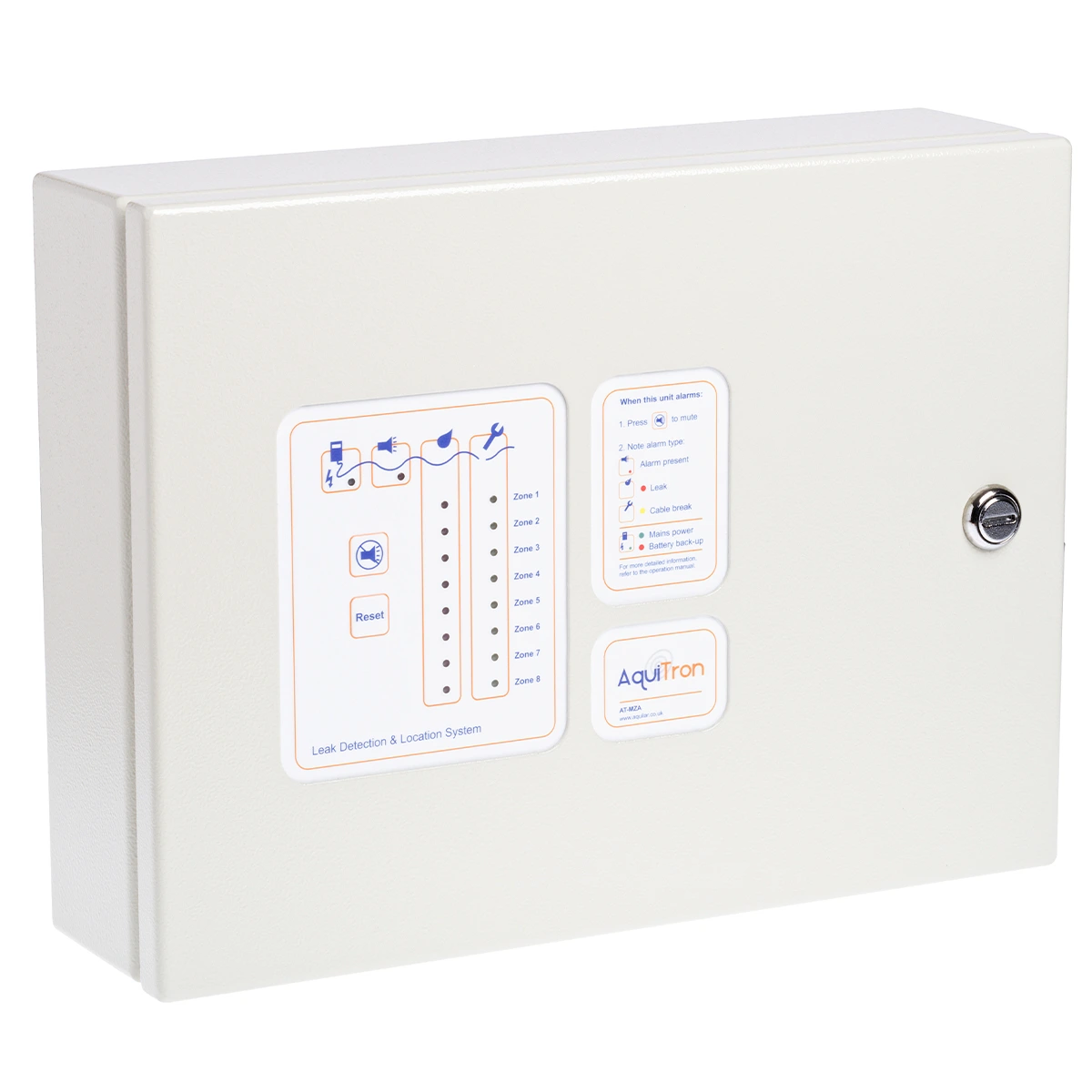 AquiTron MZA panel alarmowy sygnalizujący wyciek wody